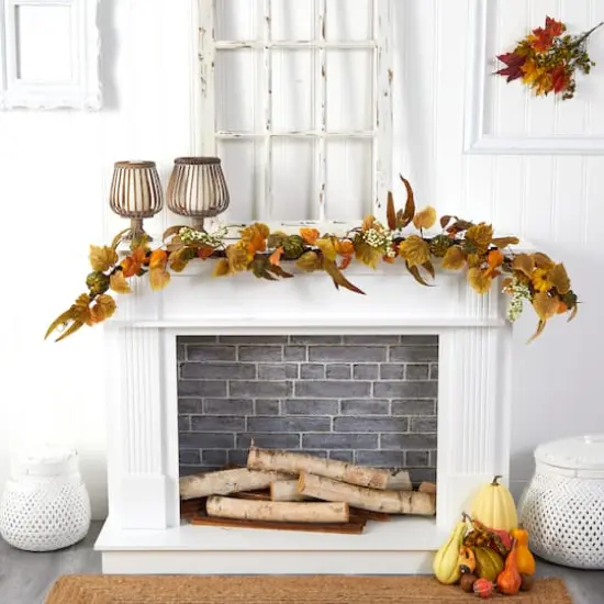 6ft. Fall Pumpkin, Gourds & White Berries Autumn Garland {3}