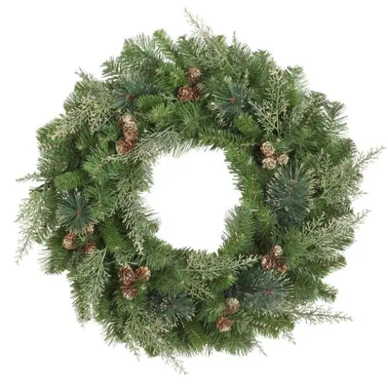 Haute Decor 24" Pre-Lit Bergen Pine Gold Accents Wreath, Soft White LED Lights {3}