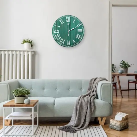 Elegant Designs 23" Wood Plank Coastal Wall Clock Dark Aqua Wash {5}