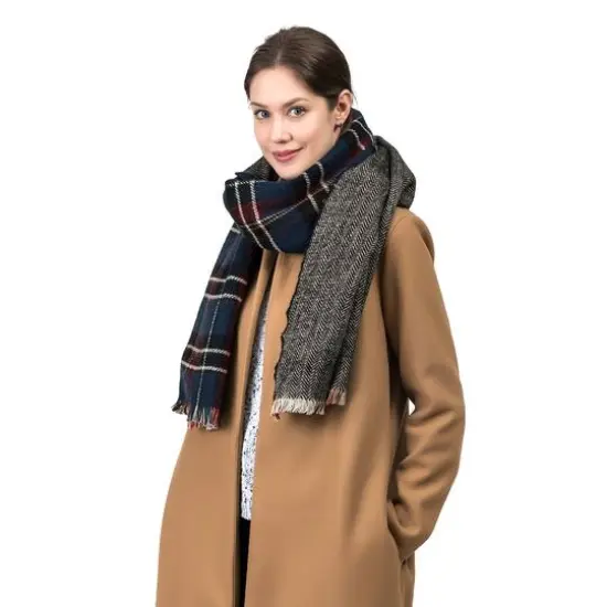 Glitzhome&reg; 75" Plaid Reversible Scarf with Fringe {5}