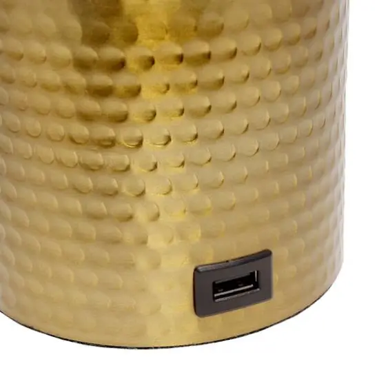 Simple Designs 18.5" Hammered Metal Container Base Table Lamp with USB Charging Port White/Gold {9}