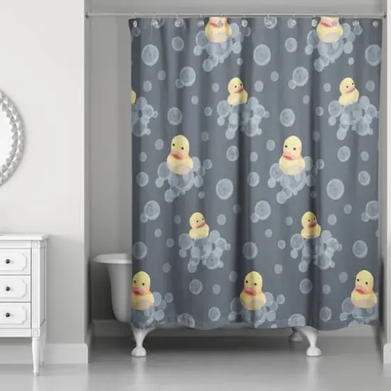 74" Rubber Duckies Shower Curtain Navy {3}