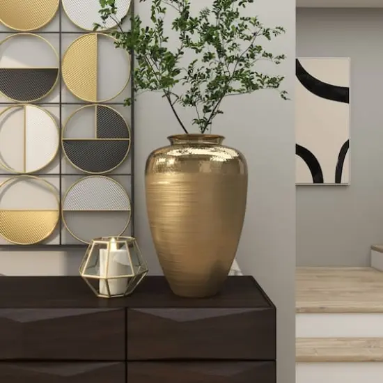 18" Gold Aluminum Brushed Vase with Hammered Top {10}