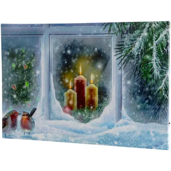 LED Lighted Snowy Window Pane And Candles Christmas Canvas Wall Art {5}