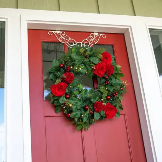 Village Lighting 30" LED Red Peonies & Berry Wreath {5}