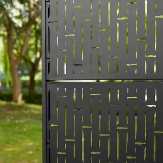 Glitzhome&reg; 6ft. Black Galvanized Steel Bamboo Pattern Privacy Screen Fence Panel & Room Divider {8}