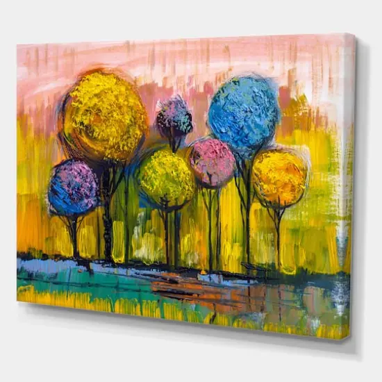 Designart - Colourful Trees Impressionist Landscape IV - Modern Canvas Wall Art Print {1}