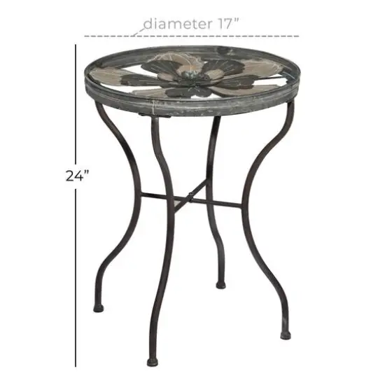 24" Silver Metal Flower Top End Table {6}