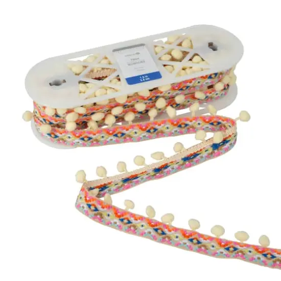 1.5" Jacquard Pom Pom Trim by Celebrate It&reg; White {3}