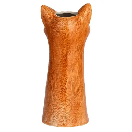 Hello Honey&reg; 11" Orange Hand-Painted Decorative Stoneware Fox Vase {13}