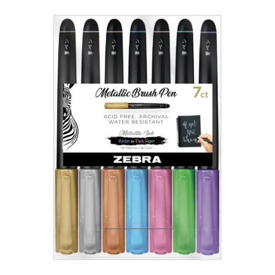 Zebra 7 Color Metallic Brush Pen Set {1}