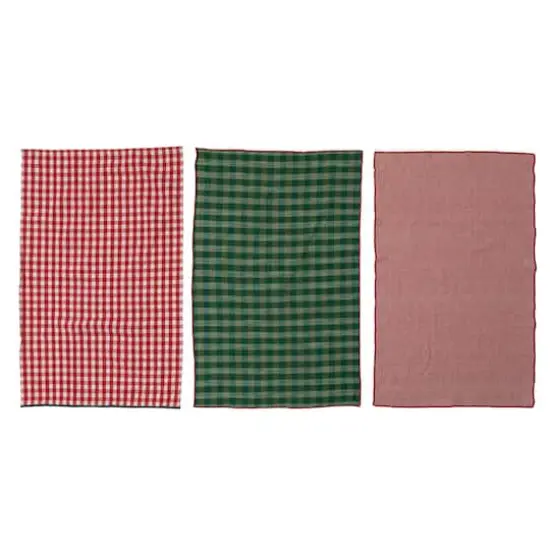 Hello Honey&reg; Red & Green Woven Cotton Tea Towel Set {1}