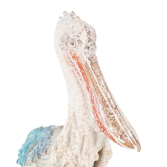 13.25" Pelican Textured Decorative Sculpture with Feathers & Round Blocks Blue {5}