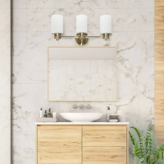 Lalia Home Essentix 3-Light White Shade Vanity Antique Brass {6}