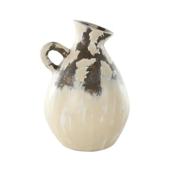 16.5" Cream Ceramic Vase with Curved Handle {1}