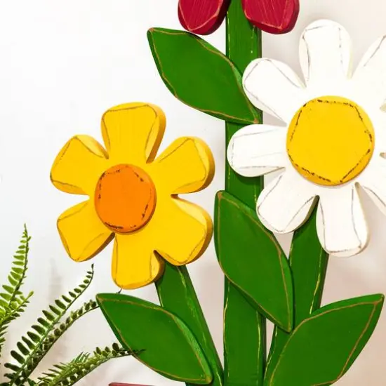 Glitzhome&reg; 30" Wooden Trio Flowers Welcome Porch D&eacute;cor  {7}