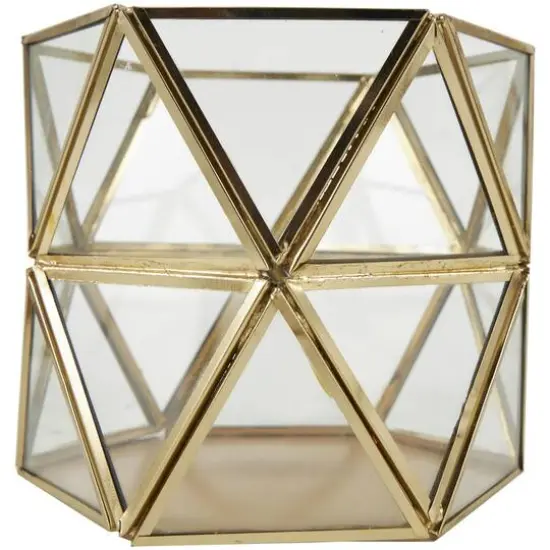 CosmoLiving by Cosmopolitan Gold Diamond Hexagon Metal Candle Lantern Set {6}