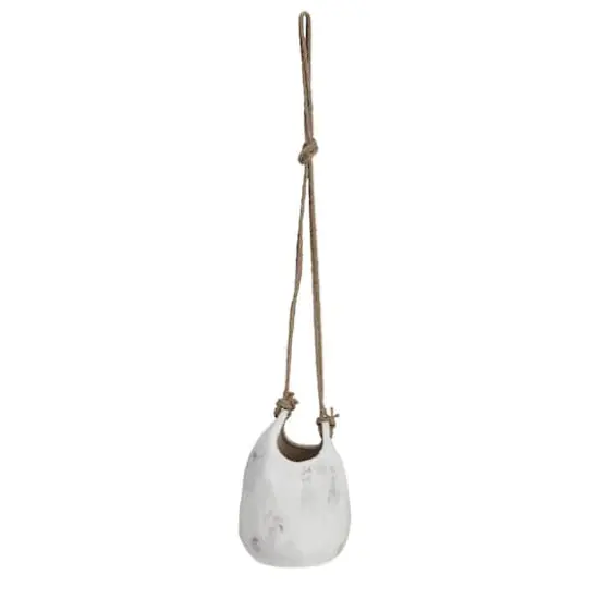 Hello Honey&reg; 9.5" White Distressed Volcano Finish Hanging Stoneware Planter with Jute Rope Hanger {5}