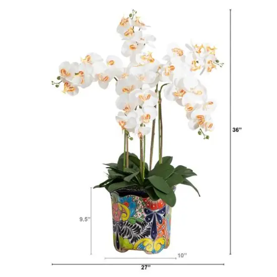 3ft. Artificial Large Orchid Arrangement in Handmade Mexican Talavera Ceramic Planter {9}