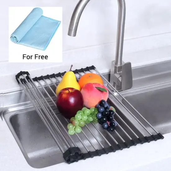 NEX&trade; Foldable Gray Silicone Over-the-Sink Dish Drying Rack {5}