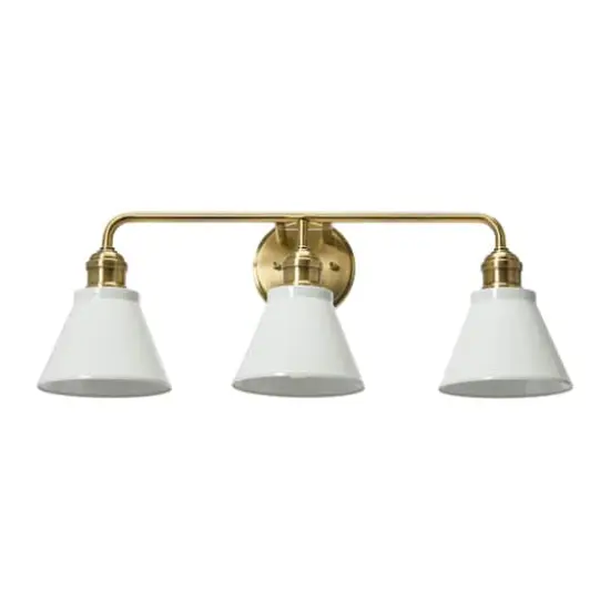 Hello Honey&reg; Robert Stevenson Lighting Josie Metal 3-Light Vanity with Shades White/Antique Brass {1}