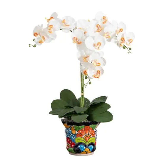 2.25ft. Artificial Triple Orchid Arrangement in Handmade Mexican Talavera Ceramic Planter {1}
