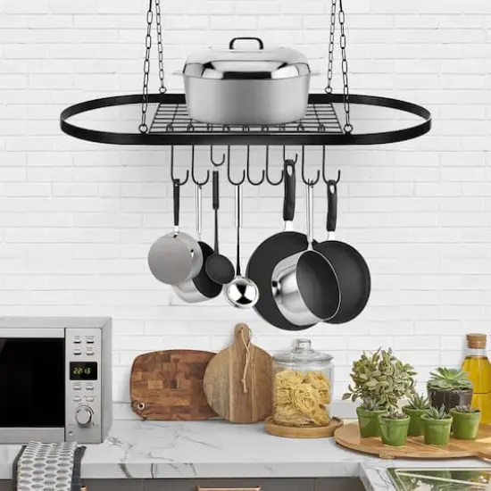 Sorbus Ceiling Mounted Pot & Pan Rack Black {3}