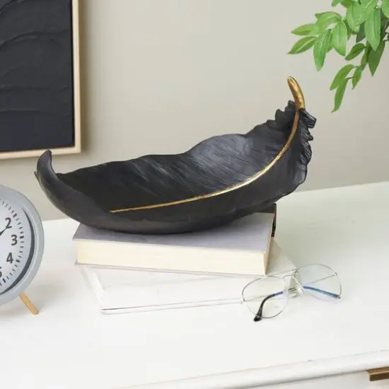 CosmoLiving by Cosmopolitan 13" Black Feather Decorative Bowl {9}