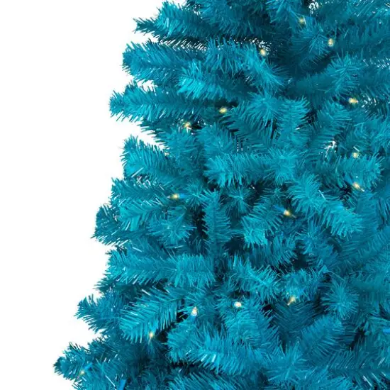 6ft. Pre-Lit Turquoise Medium Pine Artificial Christmas Tree, Clear Lights {4}