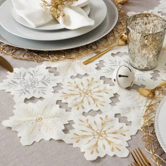 DII&reg; 108" Snowflakes Embroidered Table Runner {6}