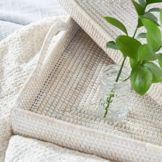 Cream Wood Boho Style Tray Set {10}