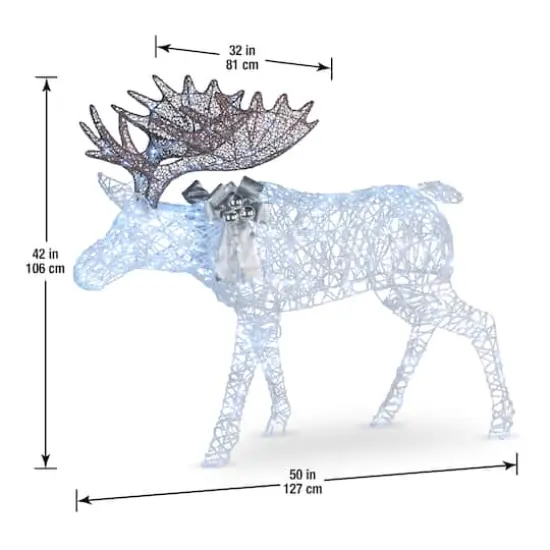 50" Glitter Moose Decoration, White Twinkling LED Lights {6}