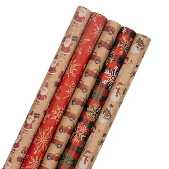 JAM Paper Christmas Kraft Gift Wrap Set, 5ct.  {1}