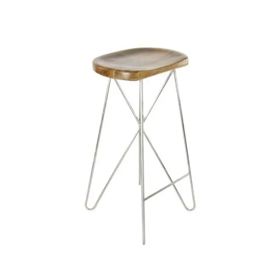 30" Light Brown Mango Wood & Metal Contemporary Bar Stool {8}