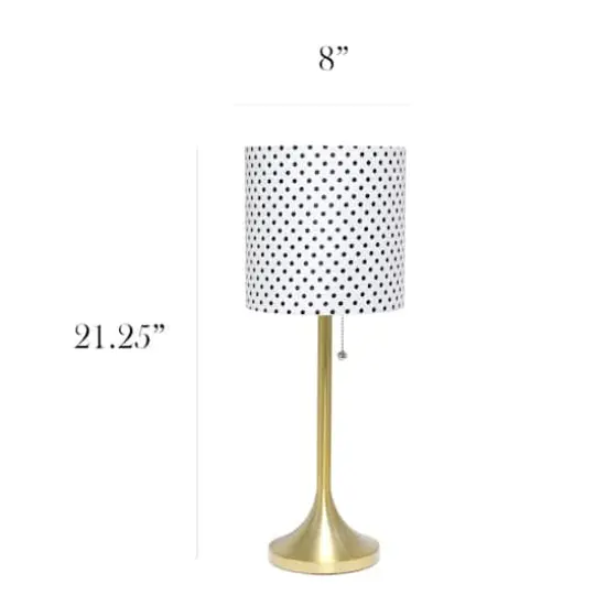 Simple Designs 21.5" Tapered Gold Table Lamp with Fabric Drum Shade Polka Dot {4}
