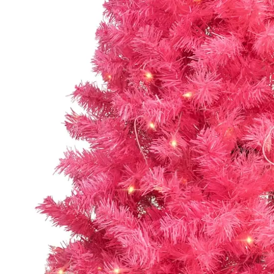 7ft. Pre-Lit Pink Artificial Tinsel Christmas Tree, Clear Lights {4}