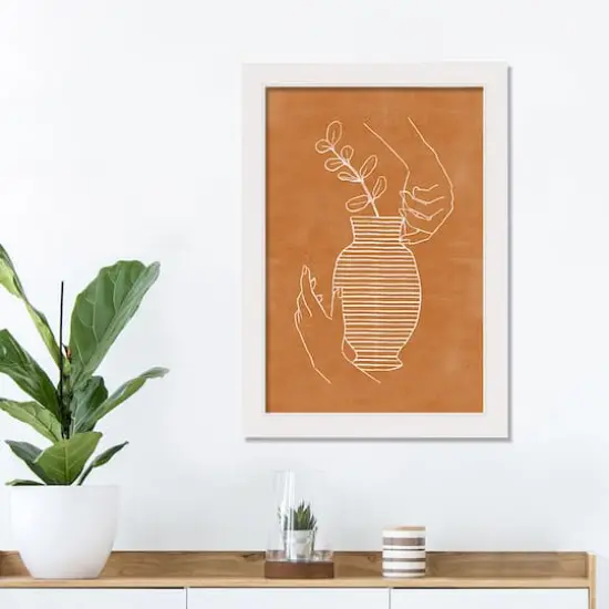 Orange & White Vase & Hands Framed Wall Hanging {3}