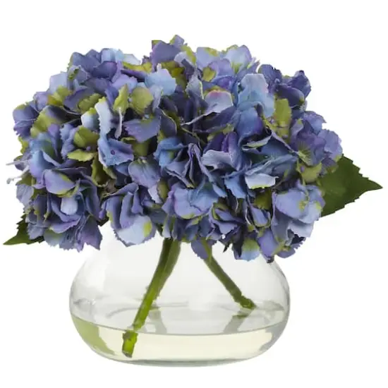 8.5" Blue Blooming Hydrangea in Glass Vase {1}
