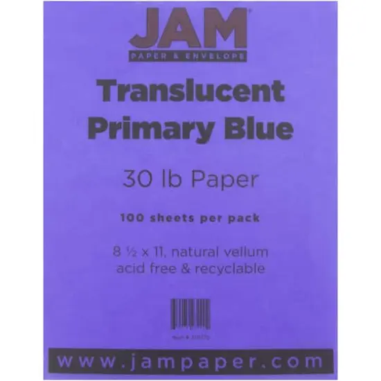 JAM Paper Primary Blue 8.5" x 11" 30lb. Translucent Vellum Paper, 100 Sheets {3}