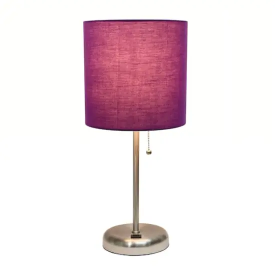 Creekwood Home 19.5" Oslo USB Port Table Lamp Brushed Steel/Purple Shade {5}