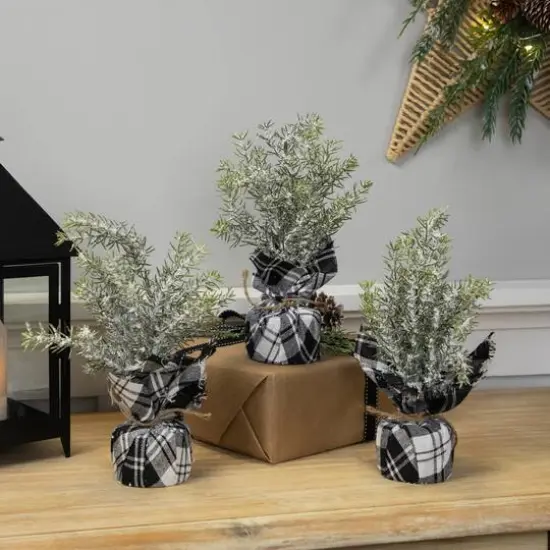 10" Unlit Mini Frosted Pine Artificial Christmas Tree Set {3}