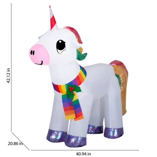 3.5ft. Airblown&reg; Inflatable Christmas Unicorn with Rainbow Scarf & Iridescent Accents {5}