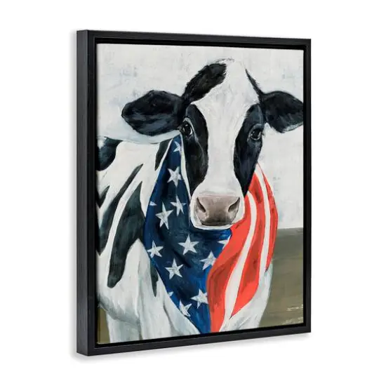 Stupell Industries Farm Cow American Flag Animal Floater Framed Art Black {4}