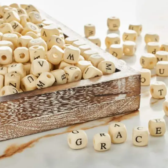 Alphabet Wooden Cube Beads, 9mm by Bead Leading&trade; {4}