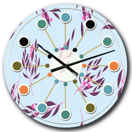 Designart 'Bright Eucalyptus Floral Pattern I Mid-Century Modern Wall Clock {1}