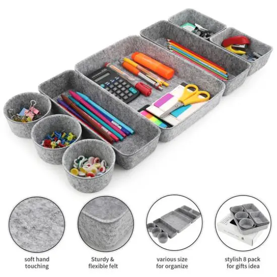 Welaxy 8 Piece Felt Round Cups & Trays Drawer Organizer Set Gray {5}