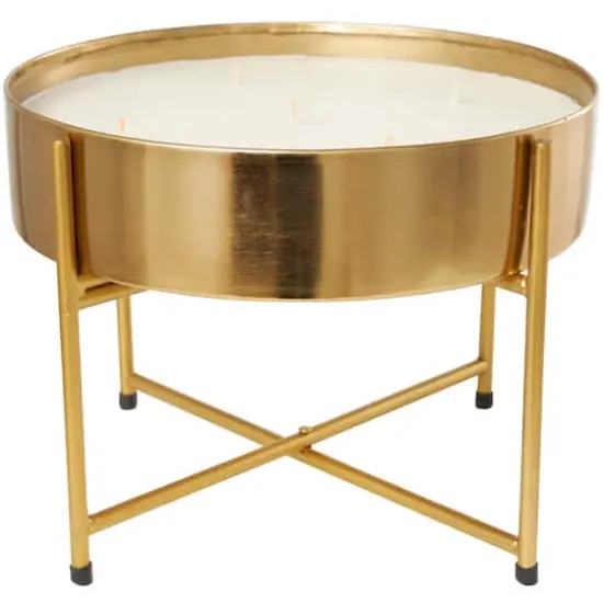 12" White Jasmine Scented 5-Wick Candle with Gold Container and Stand {5}