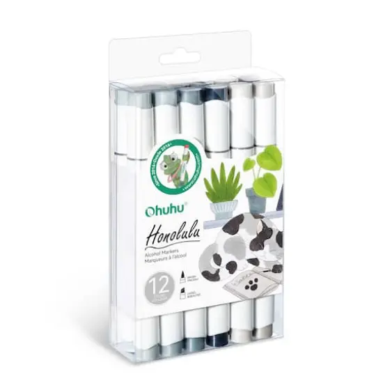 Ohuhu&reg; Honolulu Brush & Chisel Dual Tip Gray Tones Marker Set {1}