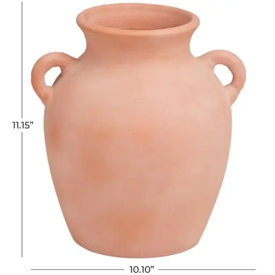 11" Orange Ceramic Terra Cotta Jug Vase with Handles {7}