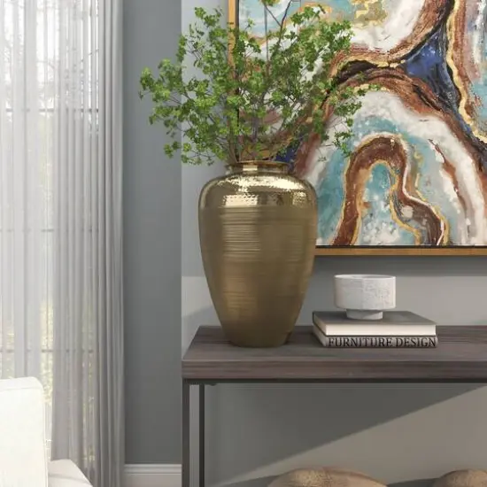 18" Gold Aluminum Brushed Vase with Hammered Top {11}
